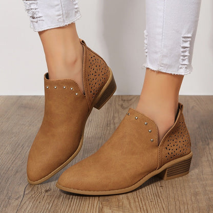 Beth Women's Perforated Studded Low Heel Ankle Boots, view 5