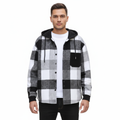 Men's Hooded Jacket with Check Pattern and Relaxed Fit