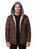 Men's Plaid Jacket with Adjustable Hood and Warm Lining