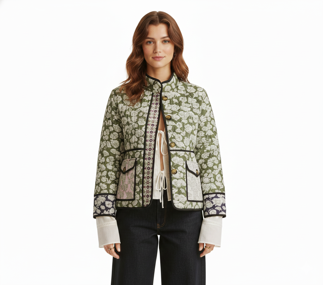 Women's Quilted Jacket in Multicolored Floral Design
