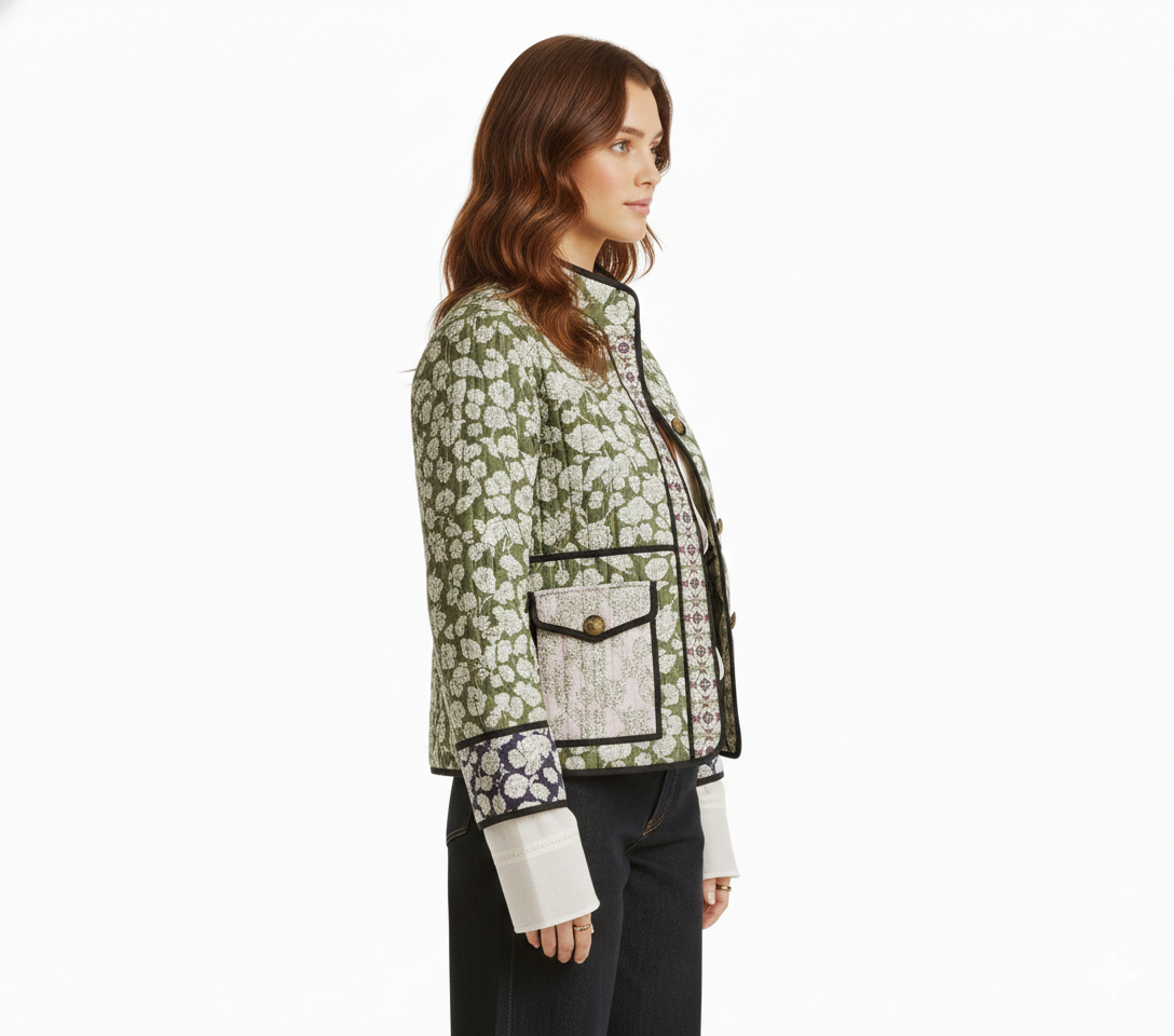 Women's Quilted Jacket in Multicolored Floral Design