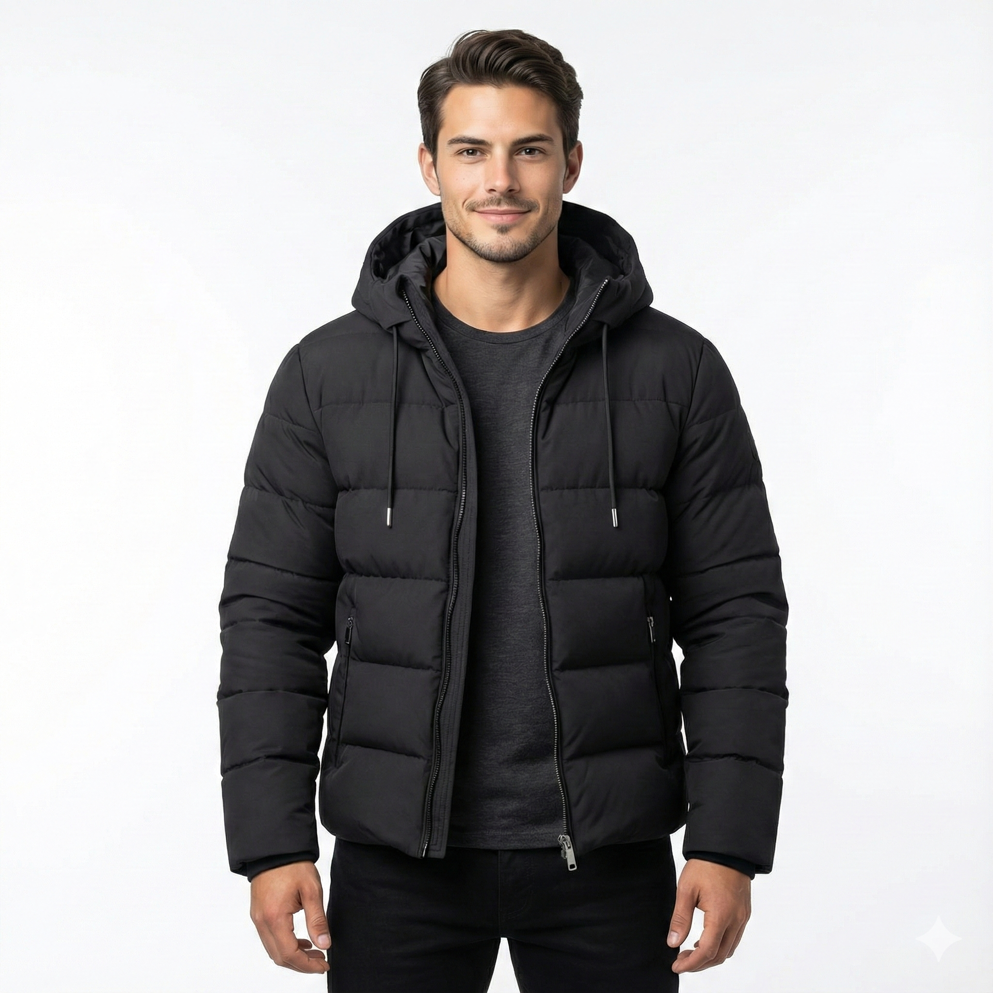 Men's Winter Jacket with Hood and Zip Closure