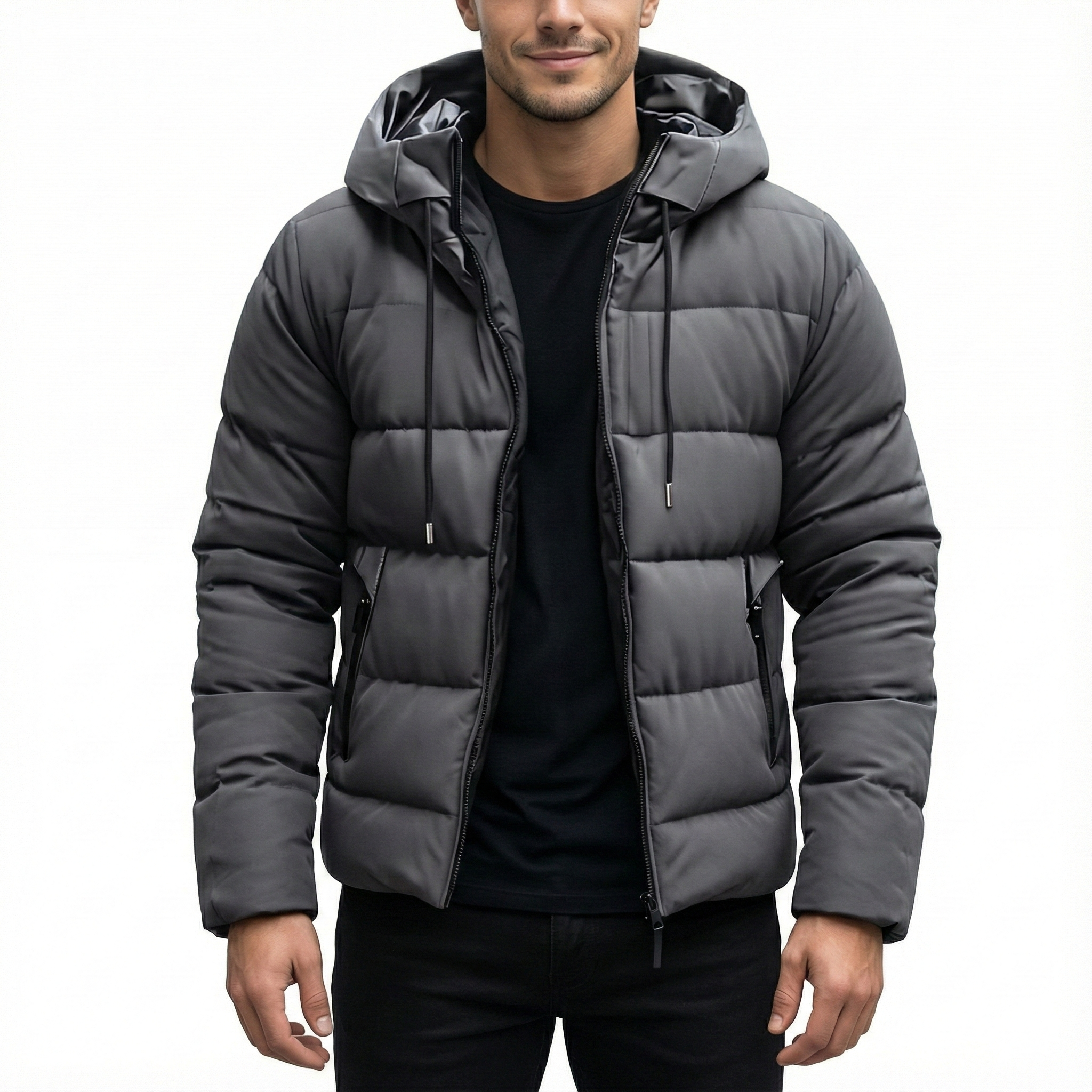 Men's Winter Jacket with Hood and Zip Closure
