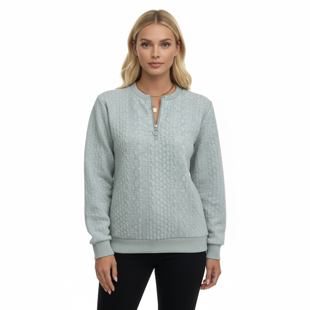 Women's Winter Hoodie with Zip Closure and Knit Design