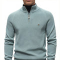 Men's Knitted Sweater with Zip Collar and Regular Fit