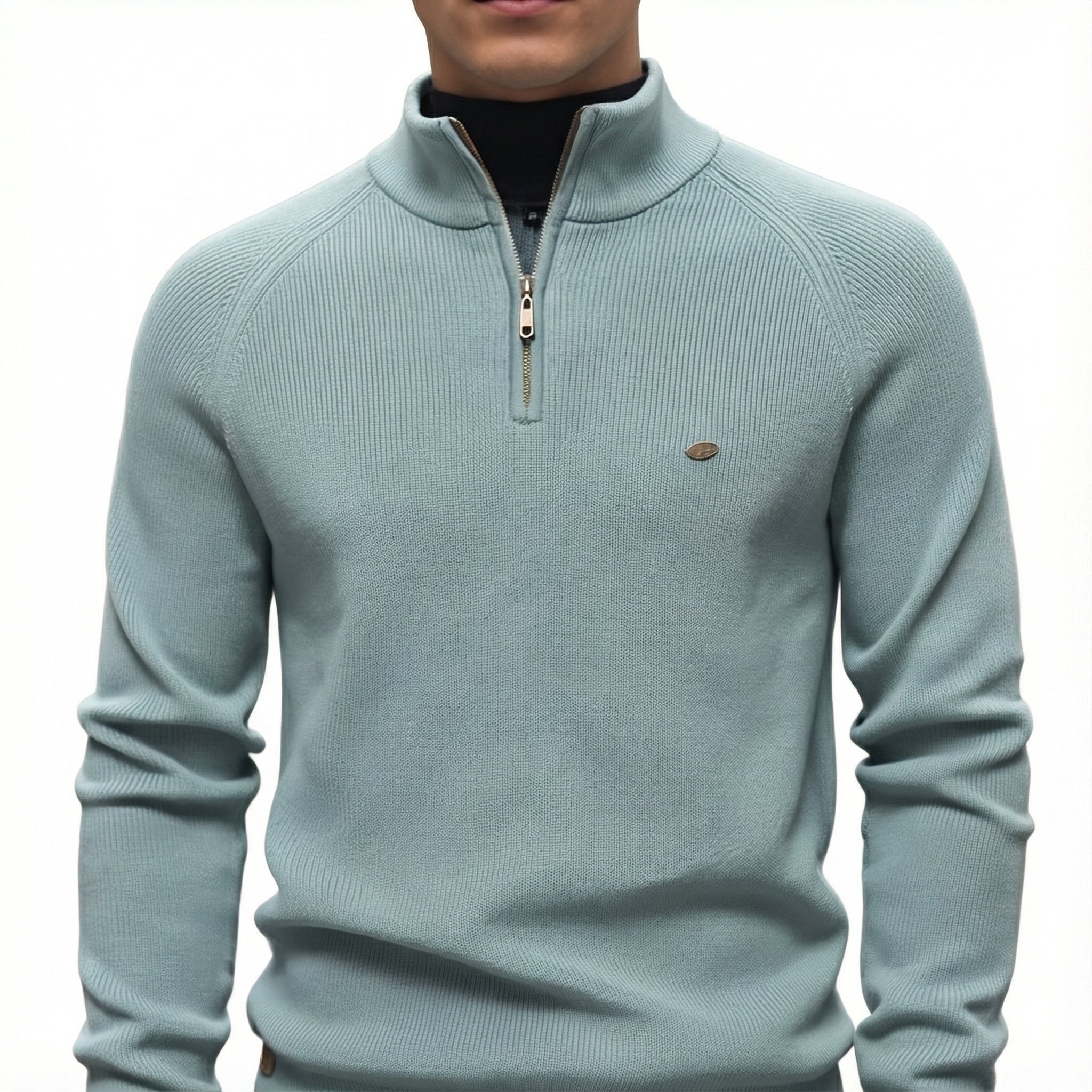 Men's Knitted Sweater with Zip Collar and Regular Fit