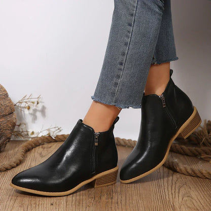 Mey Women's Faux Leather Side Zip Ankle Boots, view 3