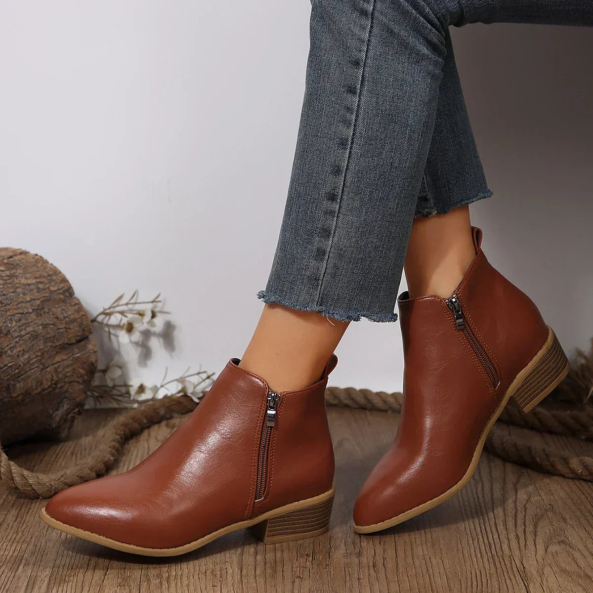 Mey Women's Faux Leather Side Zip Ankle Boots, view 6