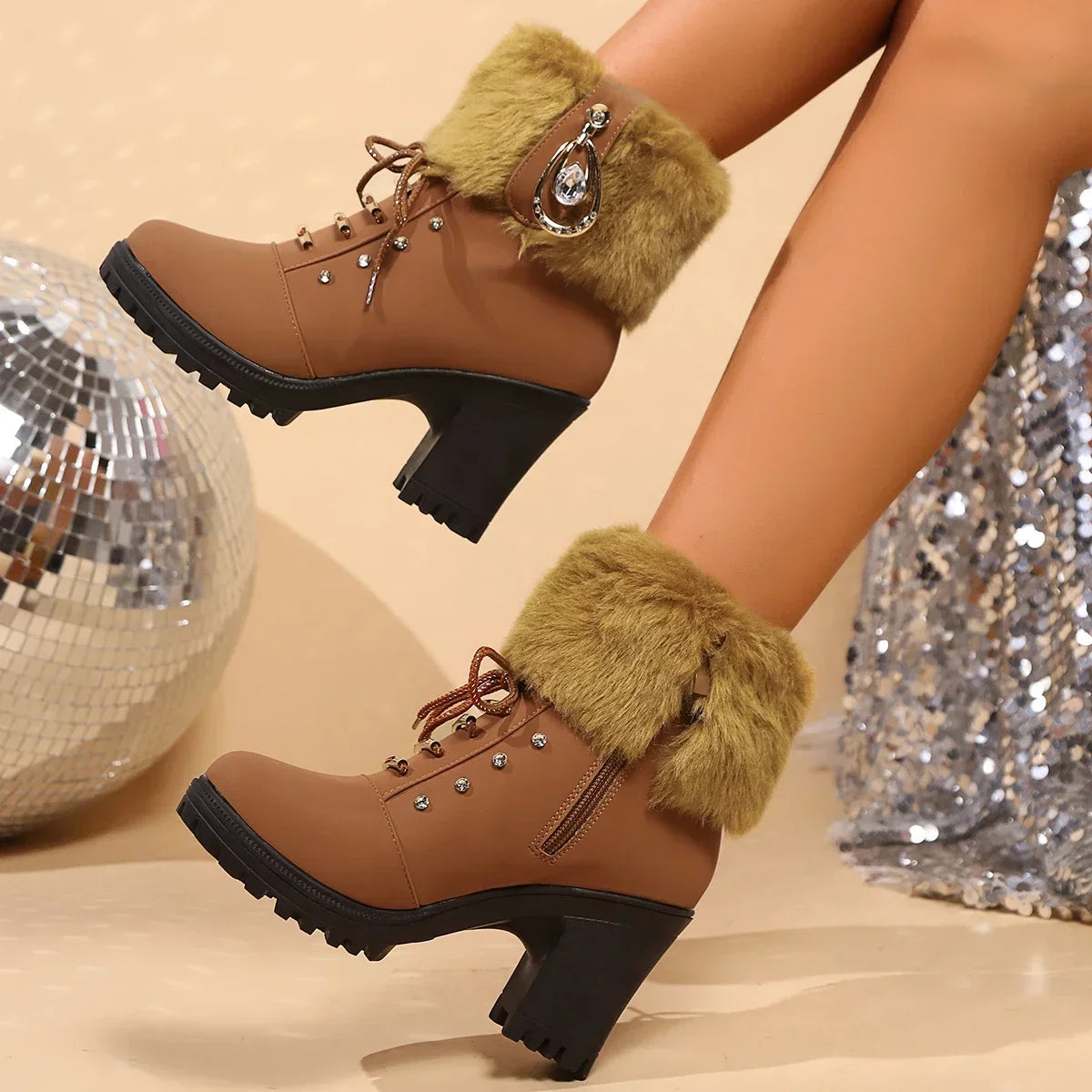 Romilly Women's Faux Fur Rhinestone Ankle Boots, view 1