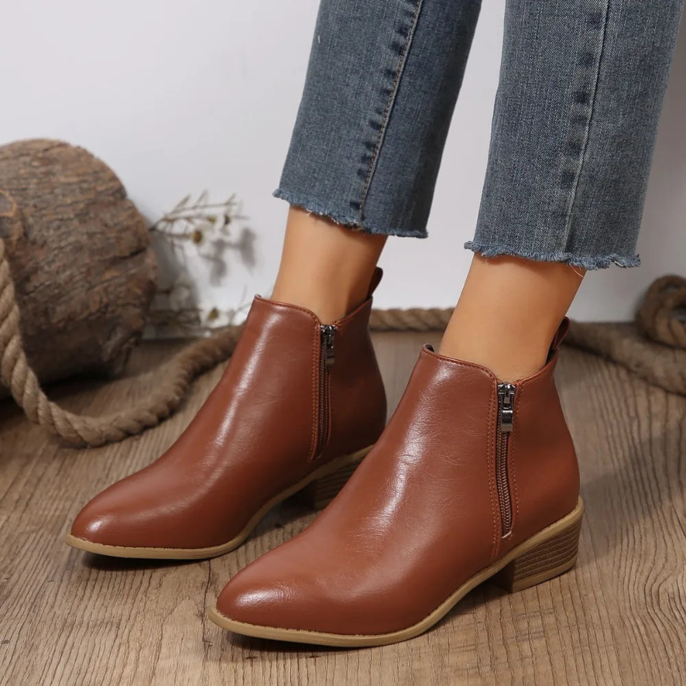 Mey Women's Faux Leather Side Zip Ankle Boots, view 2