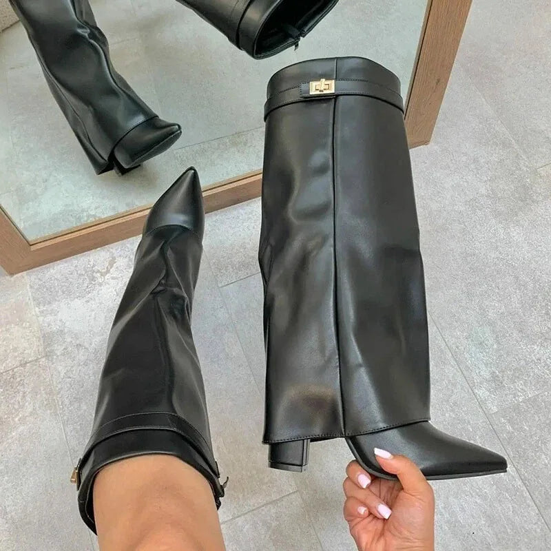 Saskia Women's Leather Look Knee High Boots, view 8