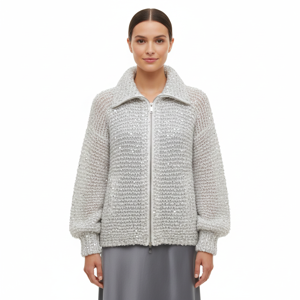 Women's Cardigan with Sequins and Long Sleeves