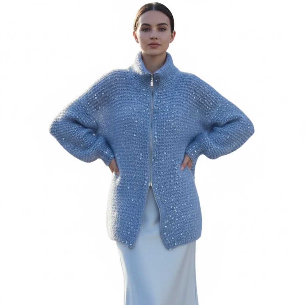 Women's Cardigan with Sequins and Long Sleeves