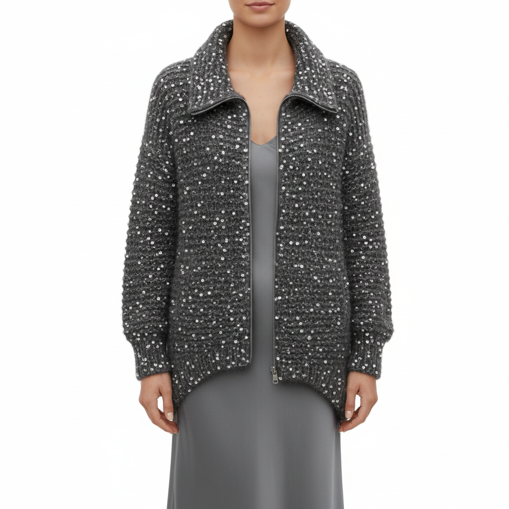 Women's Cardigan with Sequins and Long Sleeves