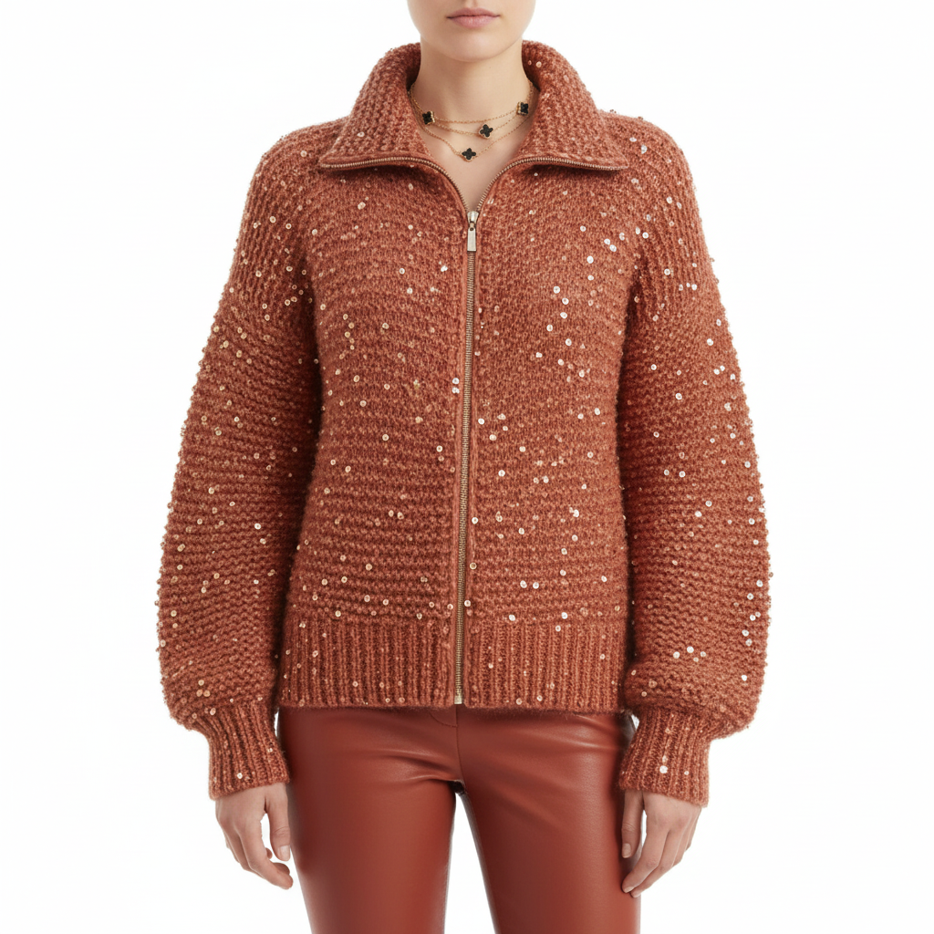 Women's Cardigan with Sequins and Long Sleeves