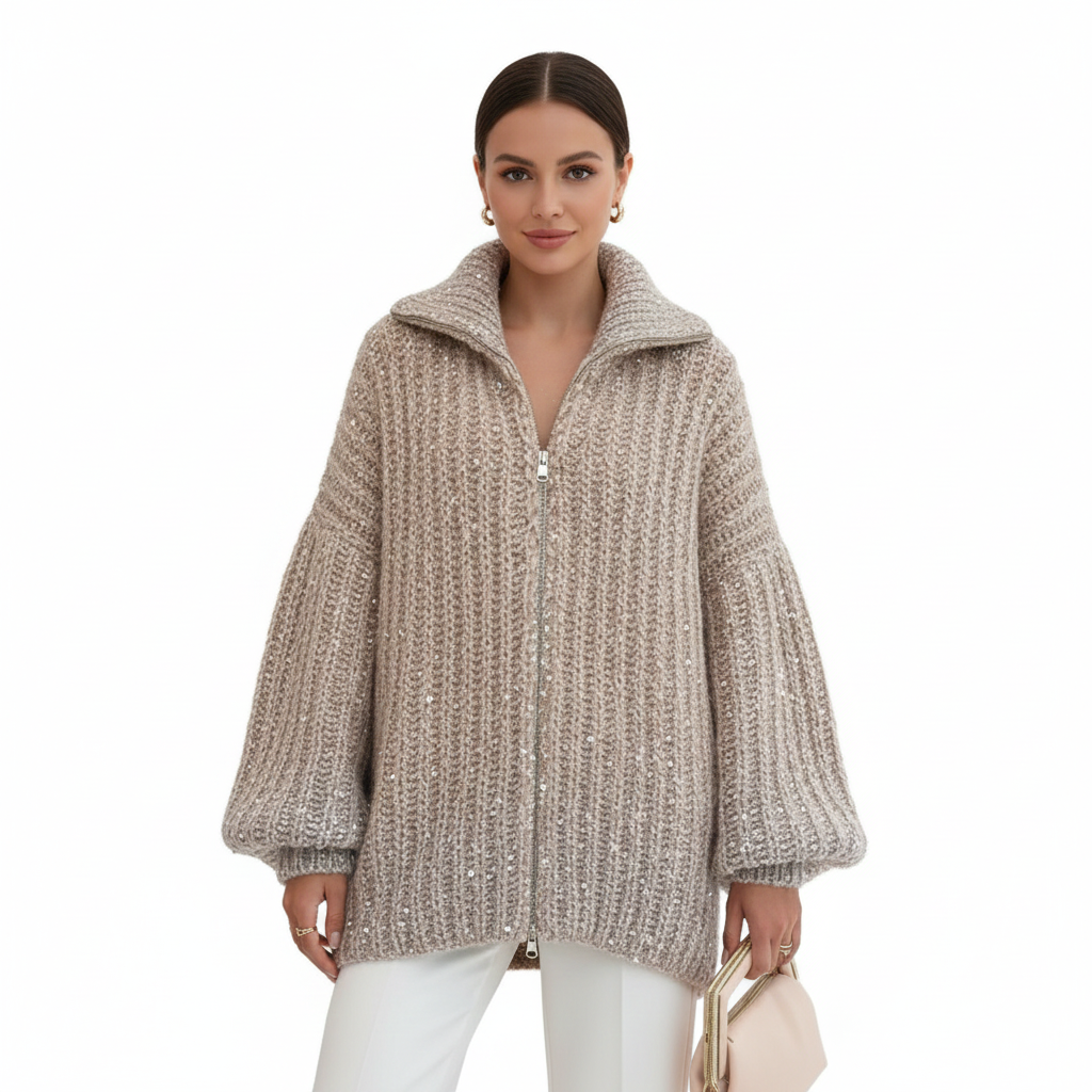 Women's Cardigan with Sequins and Long Sleeves