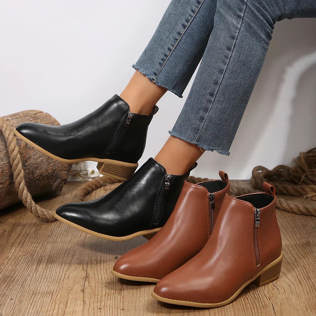 Mey Women's Faux Leather Side Zip Ankle Boots, view 7