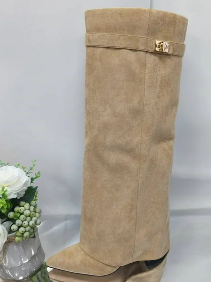 Saskia Women's Leather Look Knee High Boots, view 1