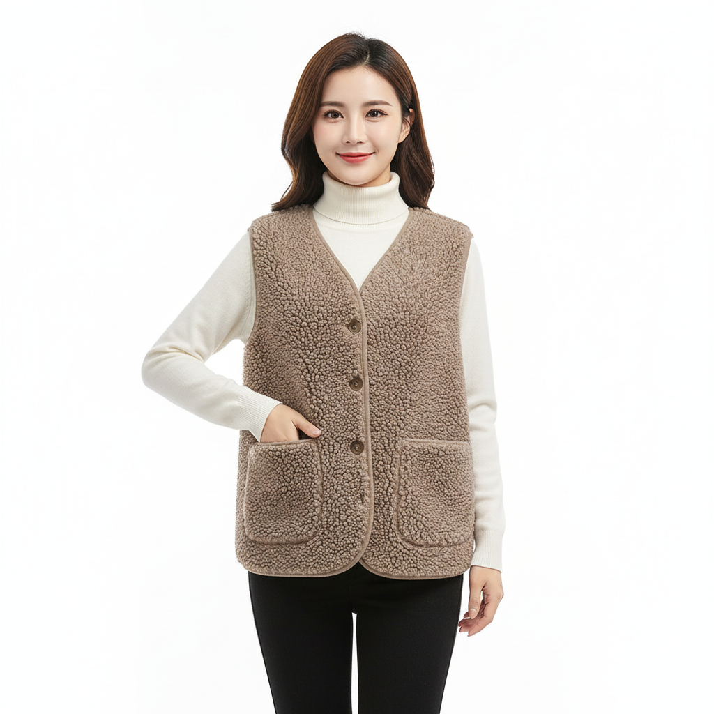 Women's Sleeveless Vest with Sherpa Wool Style