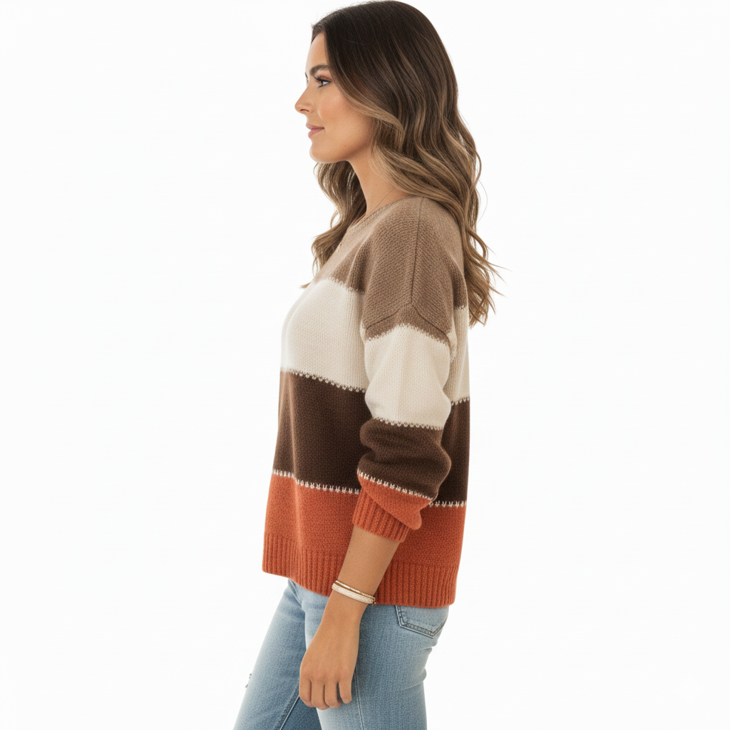 Women's Long Sleeve Sweater with Striped Pattern