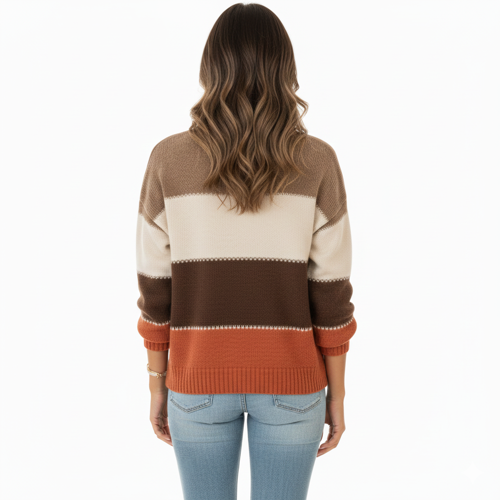 Women's Long Sleeve Sweater with Striped Pattern