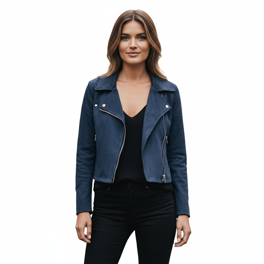 Women's Suede Jacket with Biker Style and Comfort