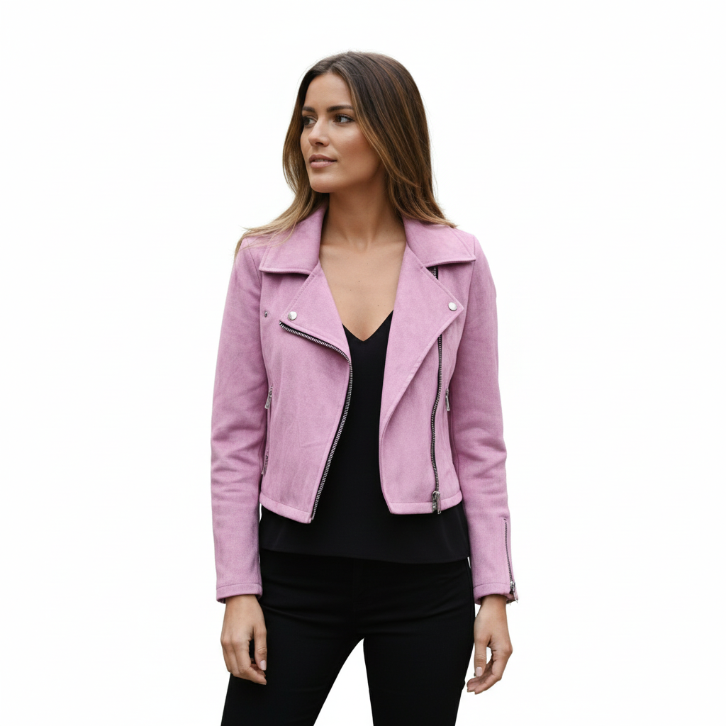 Women's Suede Jacket with Biker Style and Comfort