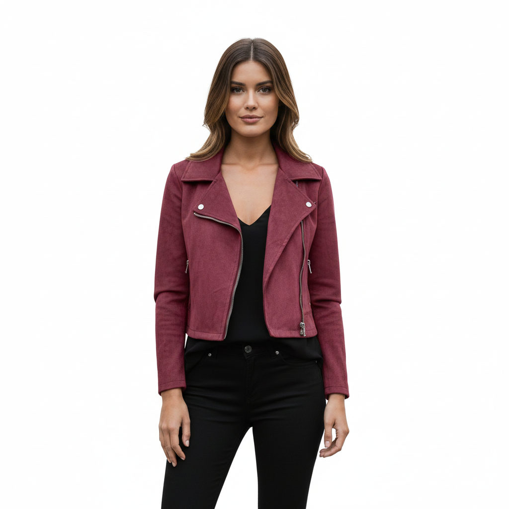 Women's Suede Jacket with Biker Style and Comfort