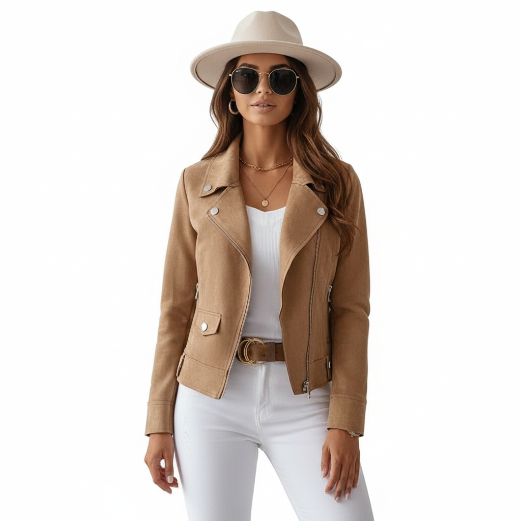 Women's Suede Biker Jacket with Tailored Fit
