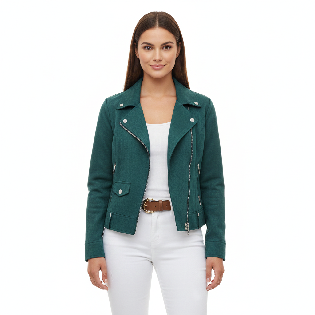 Women's Suede Biker Jacket with Tailored Fit