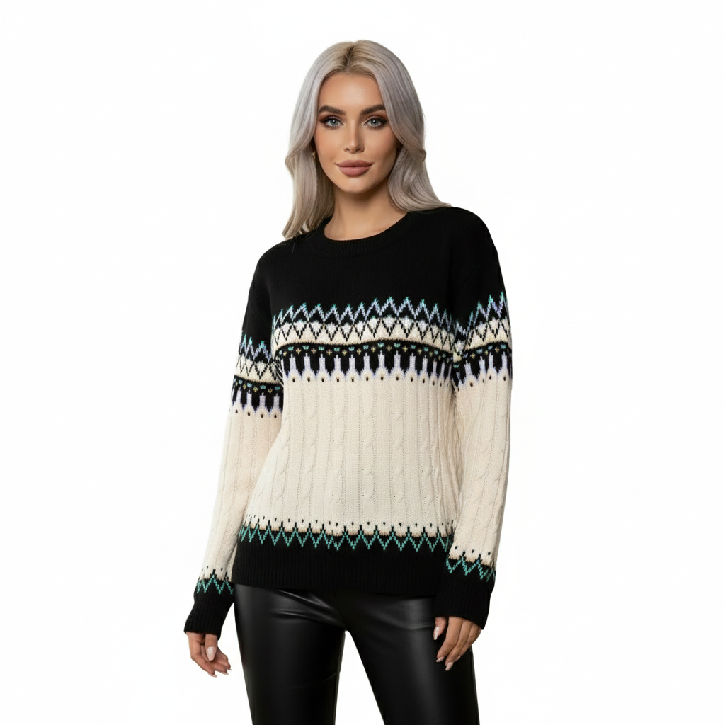 Women's Sweater with Warm Knit and Geometric Patterns