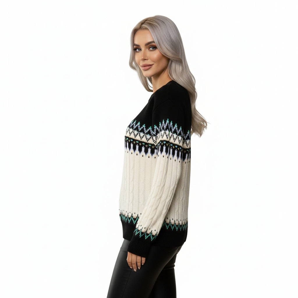 Women's Sweater with Warm Knit and Geometric Patterns