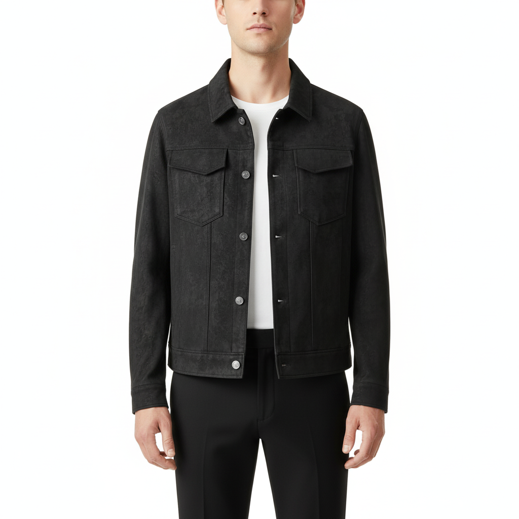 Men's Suede Jacket with Button-Front Closure and Refined Collar