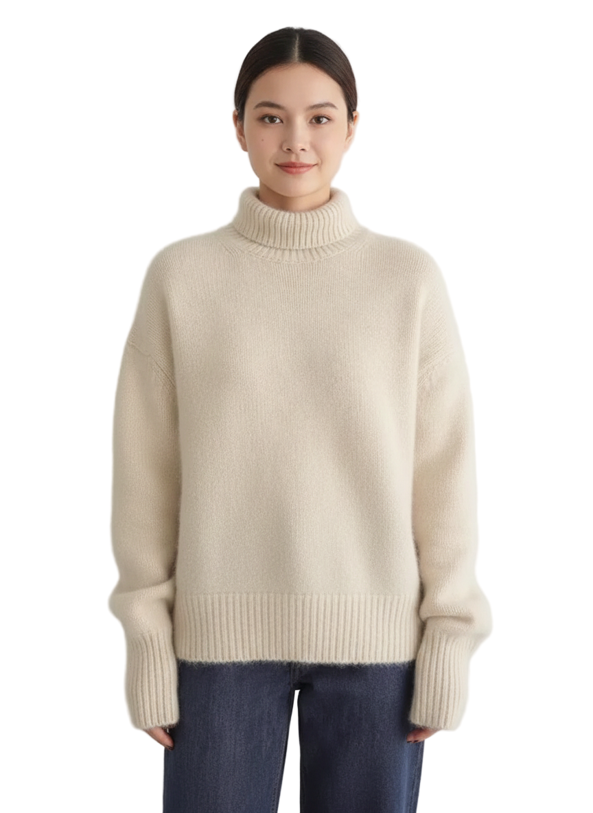Women's Turtleneck Sweater with Ribbed Design