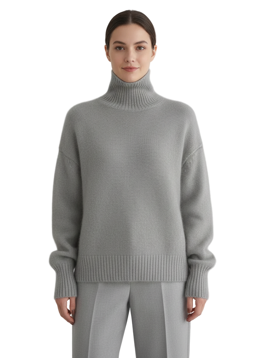 Women's Turtleneck Sweater with Ribbed Design