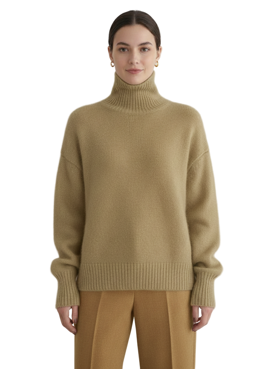 Women's Turtleneck Sweater with Ribbed Design