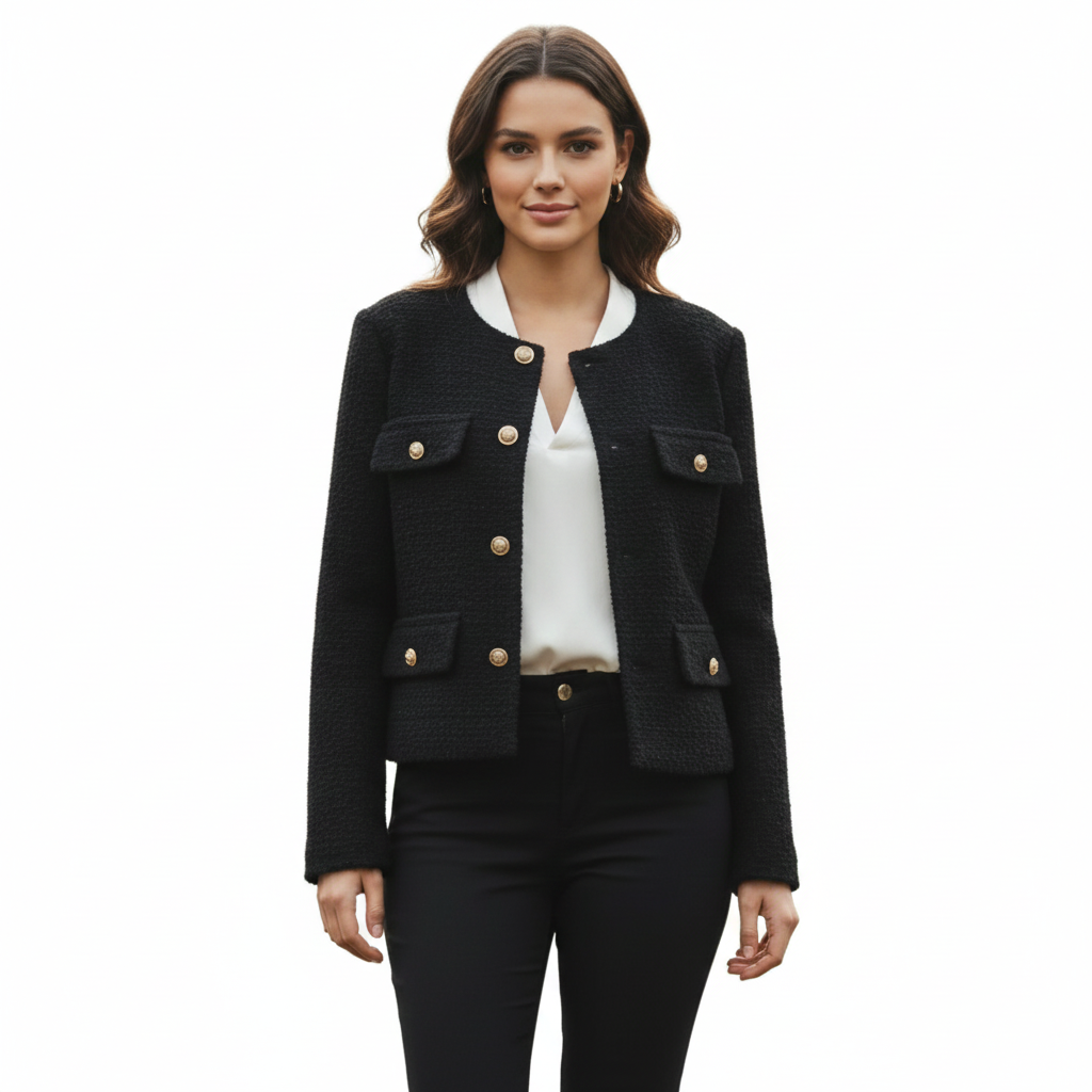 Women's Classic Coat with Decorative Buttons
