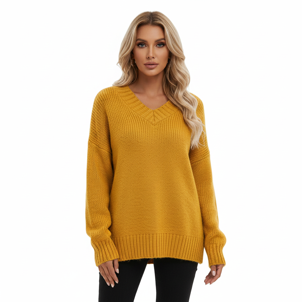 Women's V-Neck Sweater with Long Sleeves