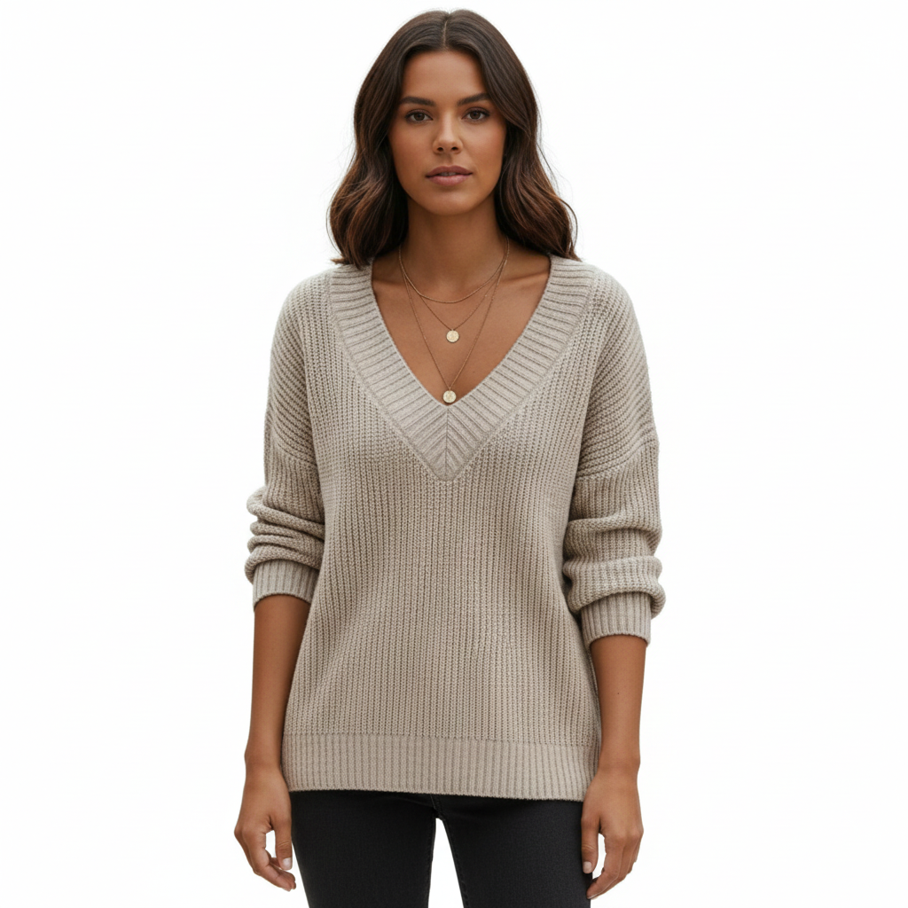 Women's Sweater with Classic Round Neckline and Knit Design