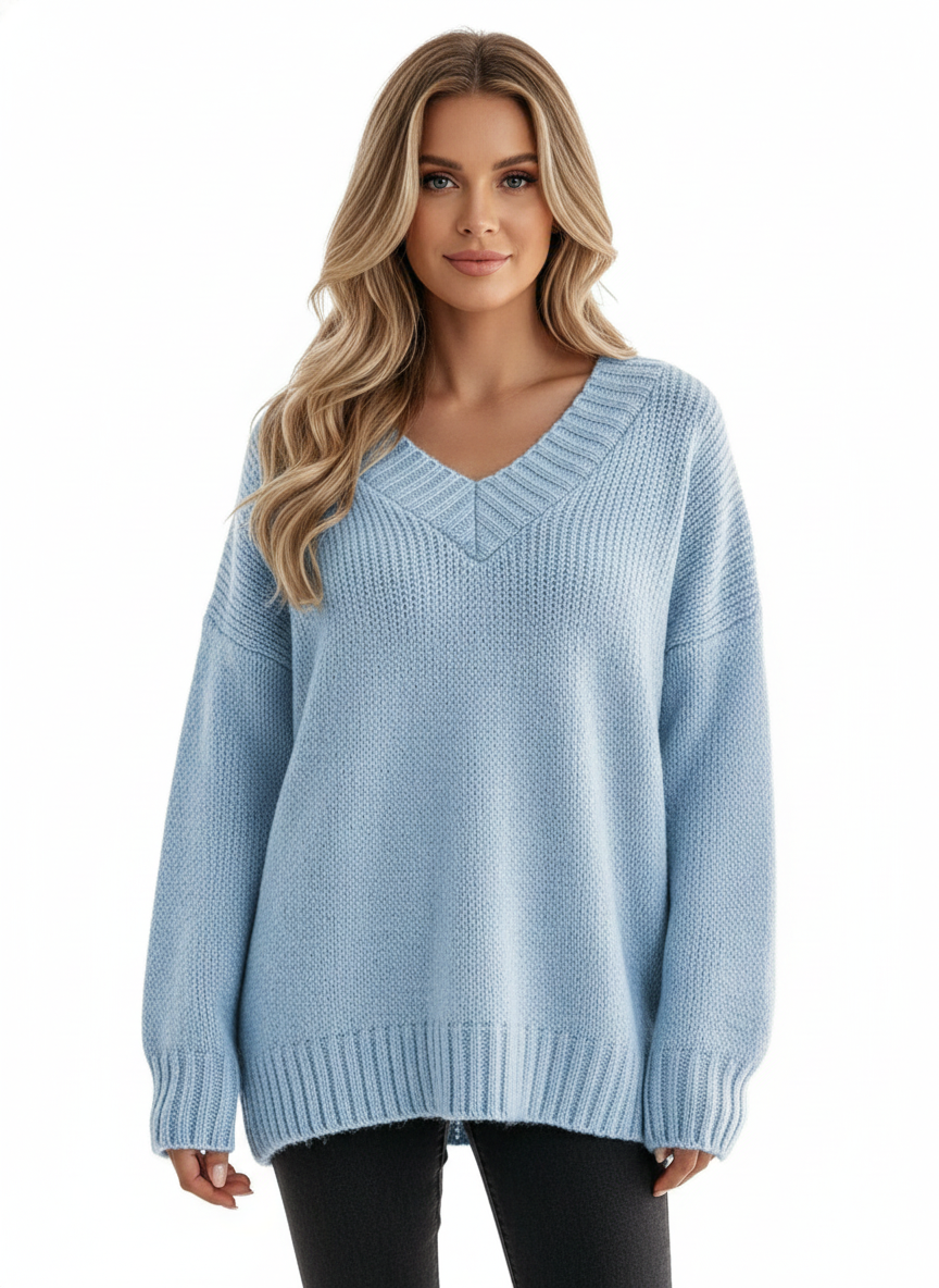 Women's V-Neck Sweater with Long Sleeves