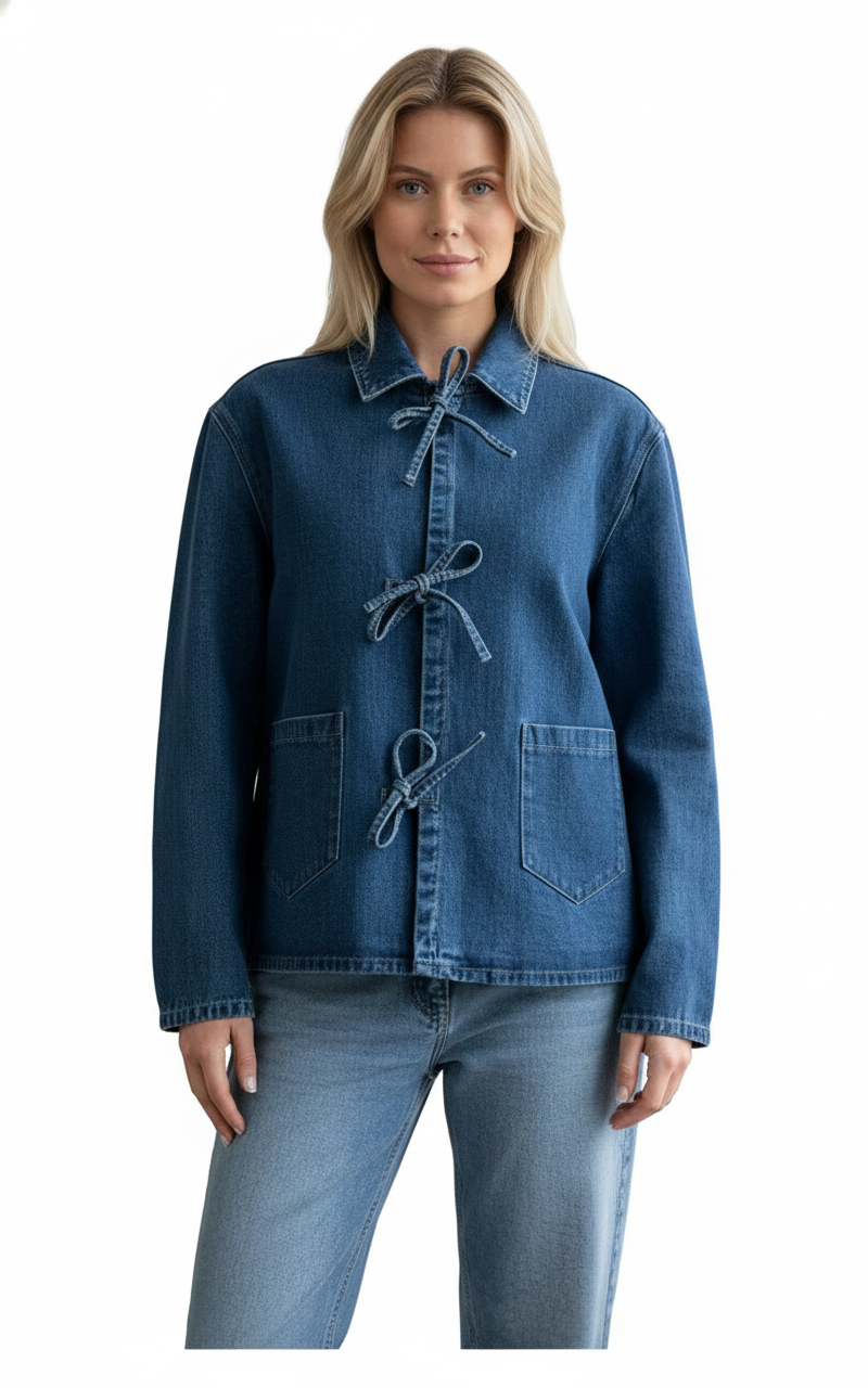 Women's Denim Jacket with Tie-Up Design