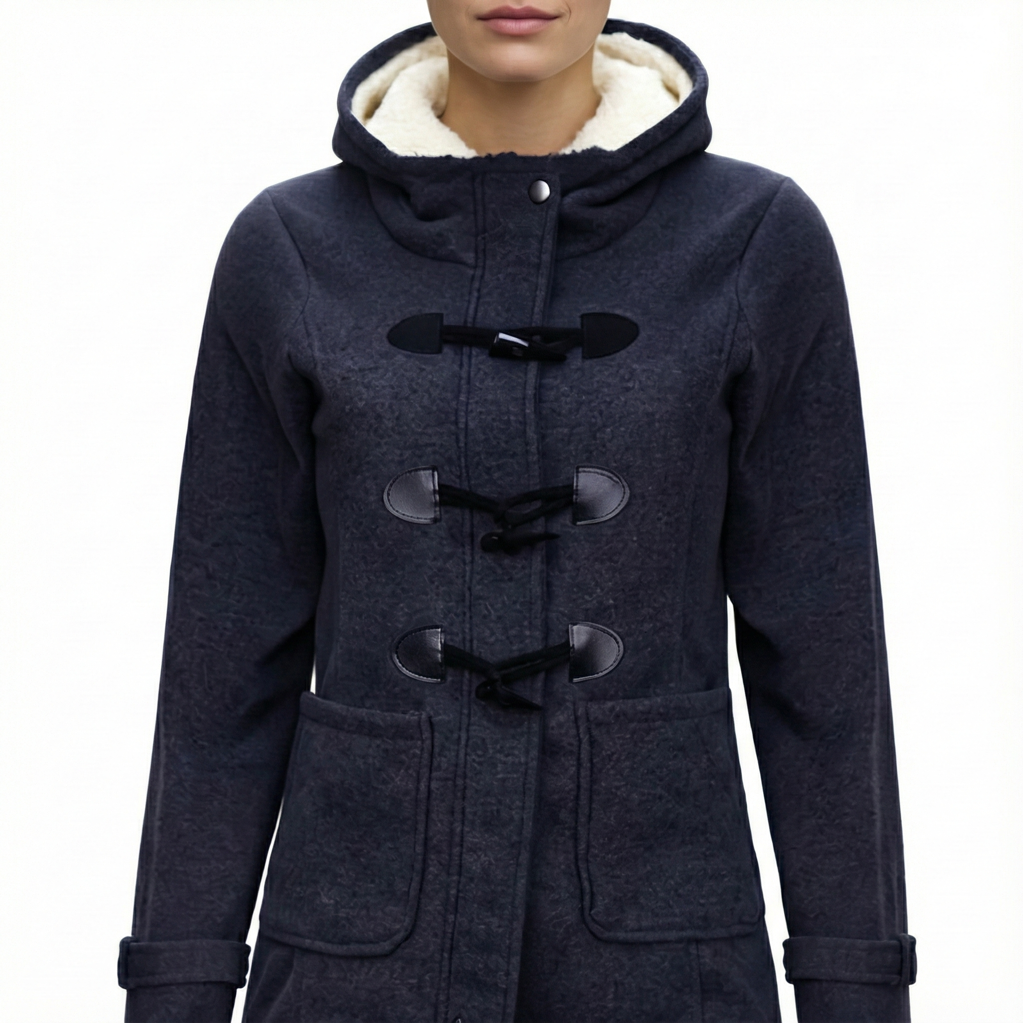 Women's Long Winter Coat with Built-in Hood and Pockets