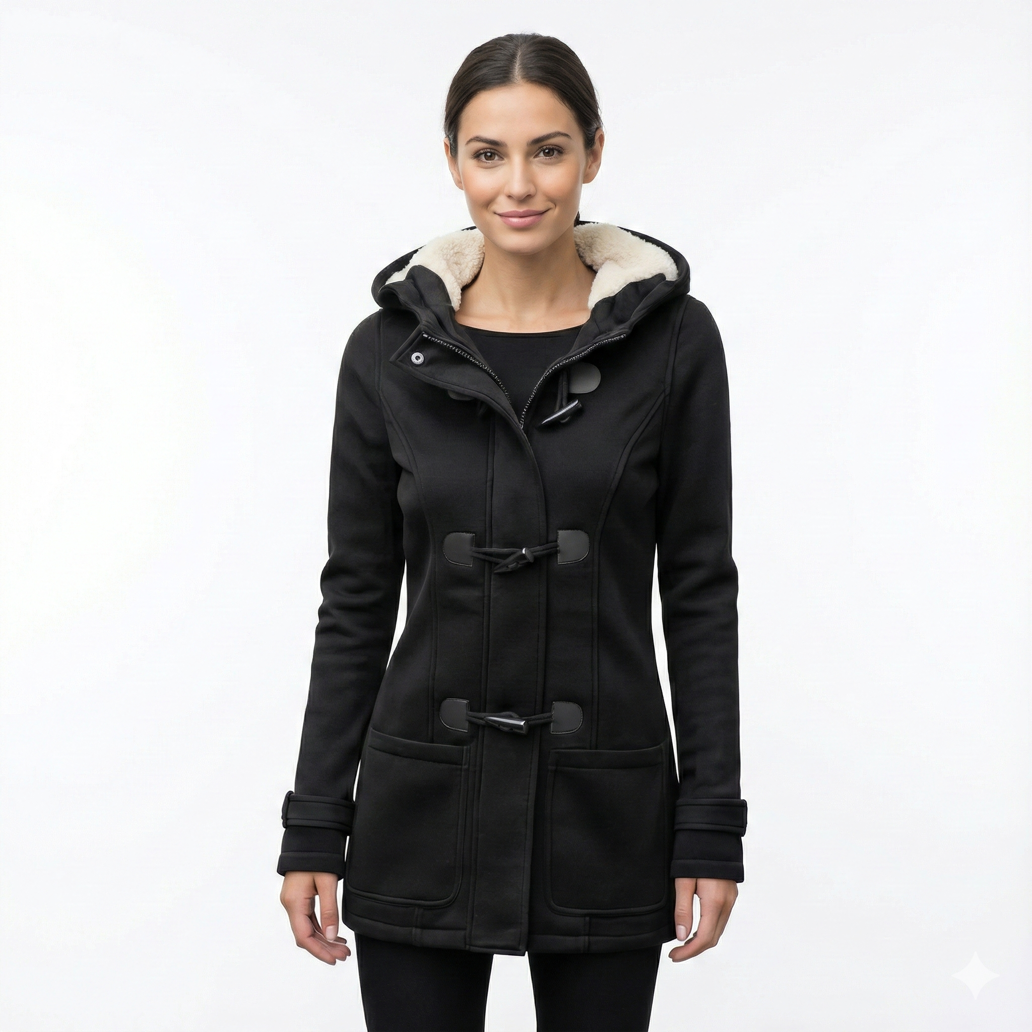 Women's Long Winter Coat with Built-in Hood and Pockets