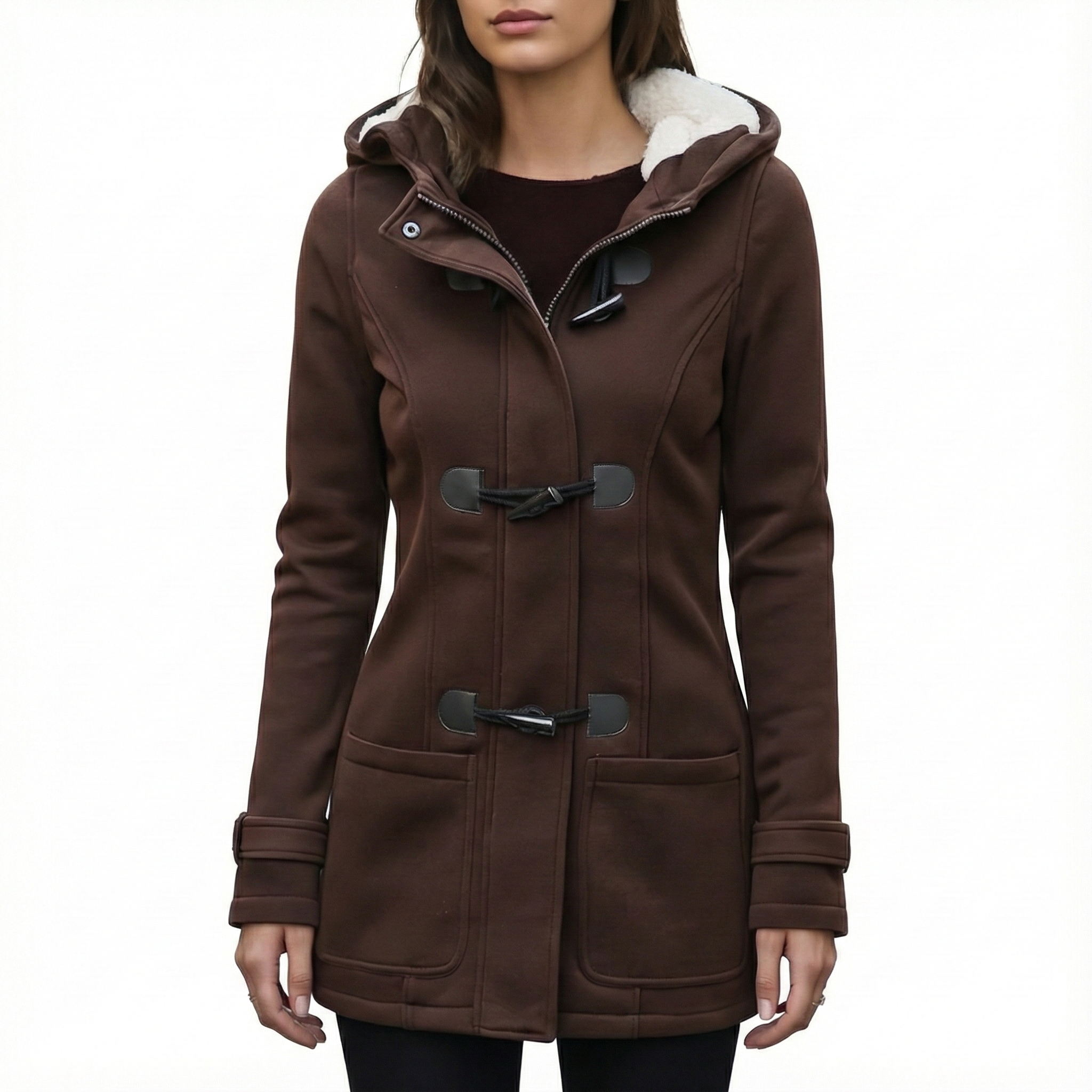 Women's Long Winter Coat with Built-in Hood and Pockets