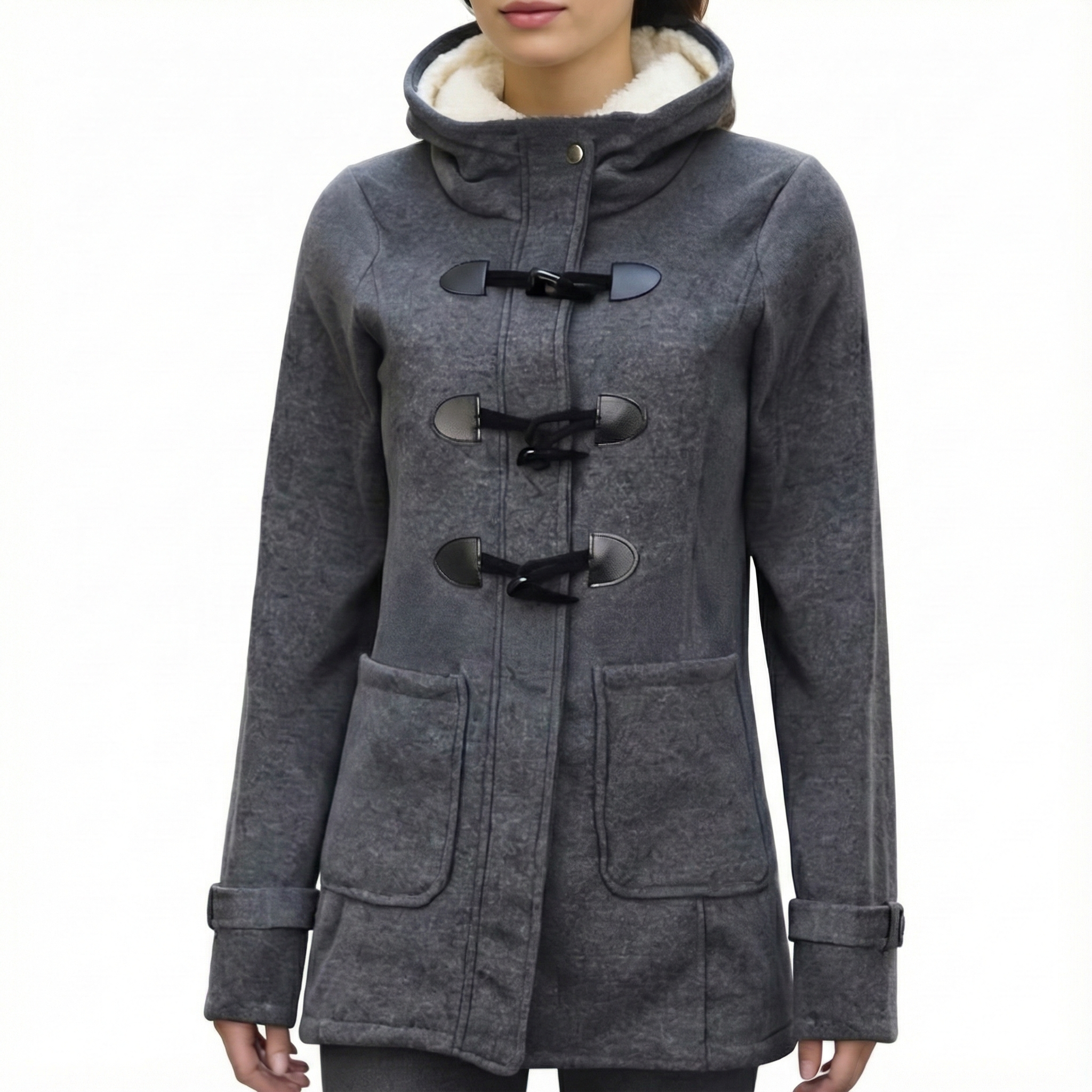 Women's Long Winter Coat with Built-in Hood and Pockets