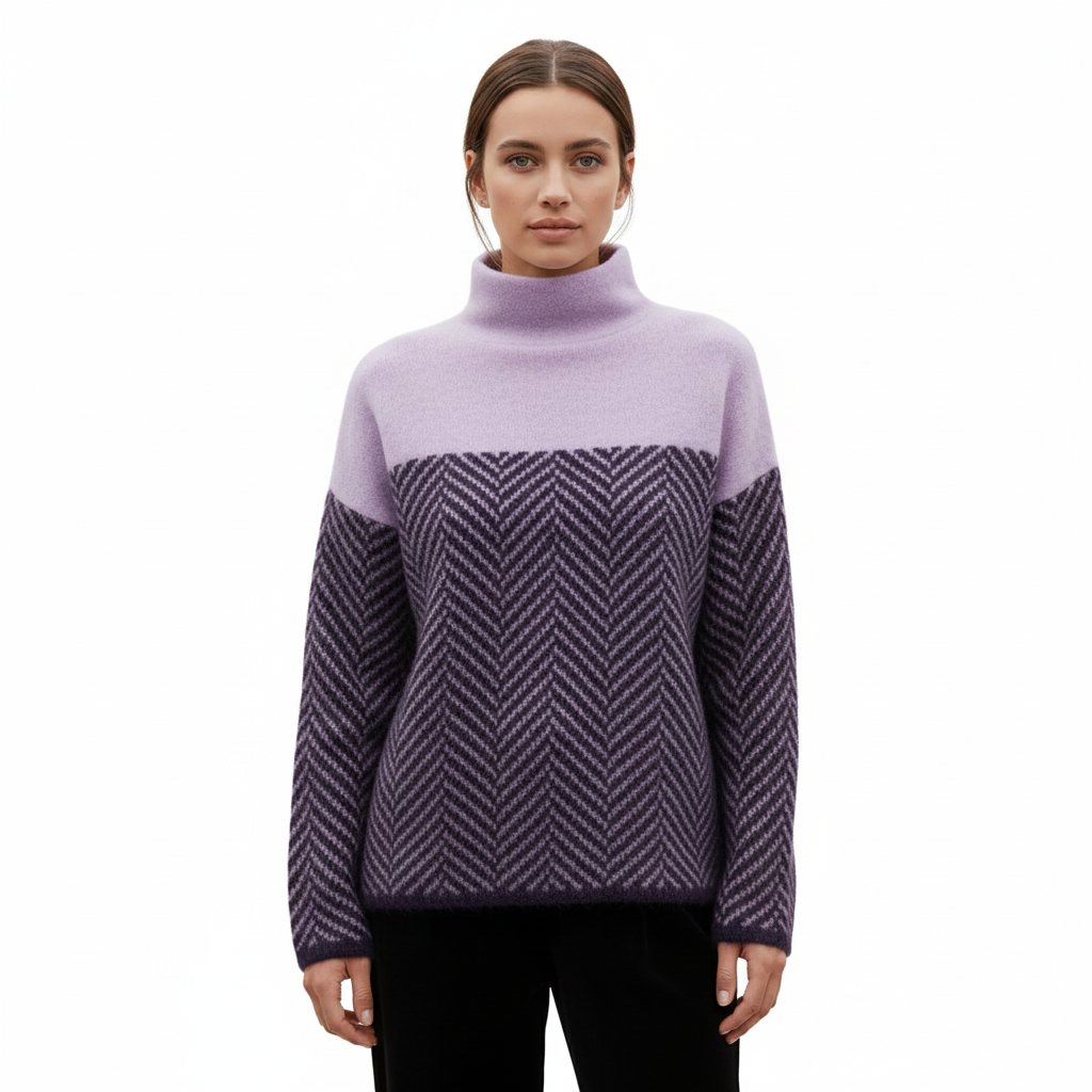 Women's Turtleneck Sweater with Chevron Pattern
