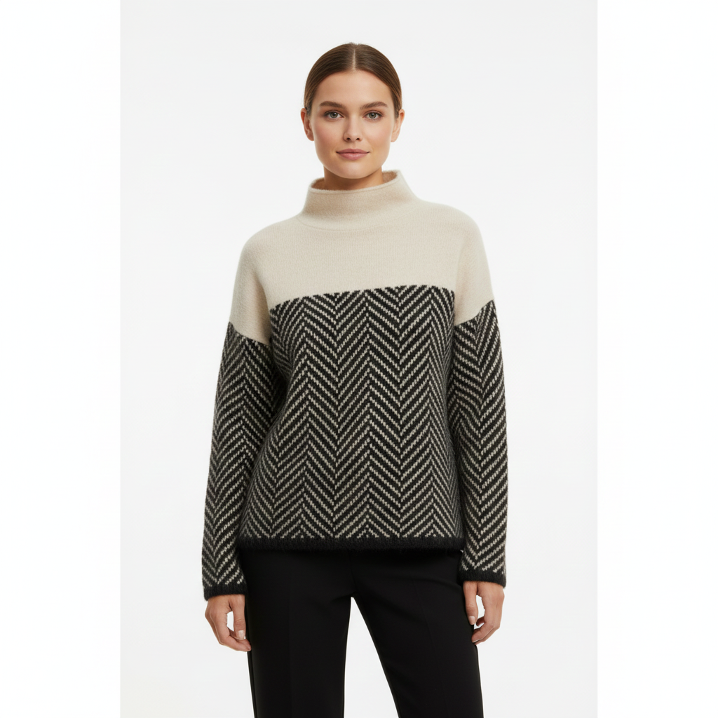 Women's Turtleneck Sweater with Chevron Pattern