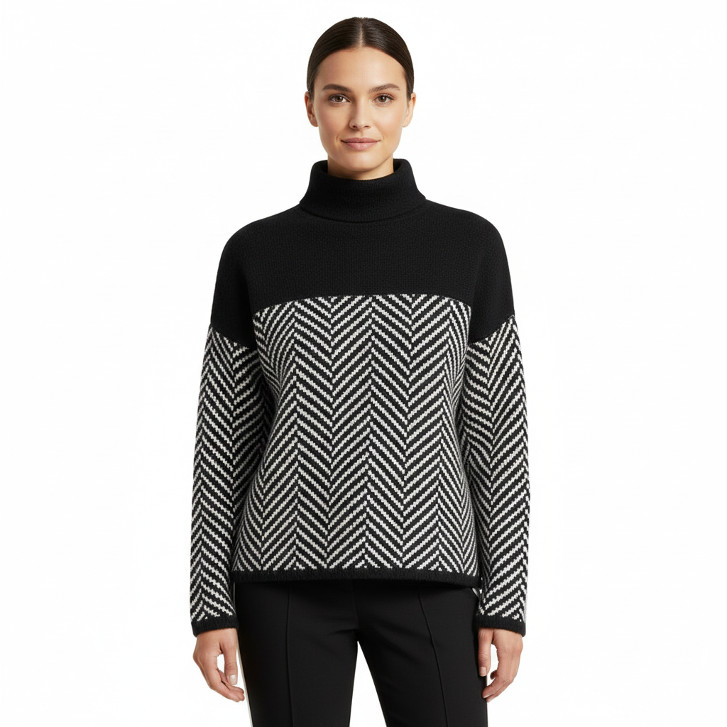 Women's Turtleneck Sweater with Chevron Pattern