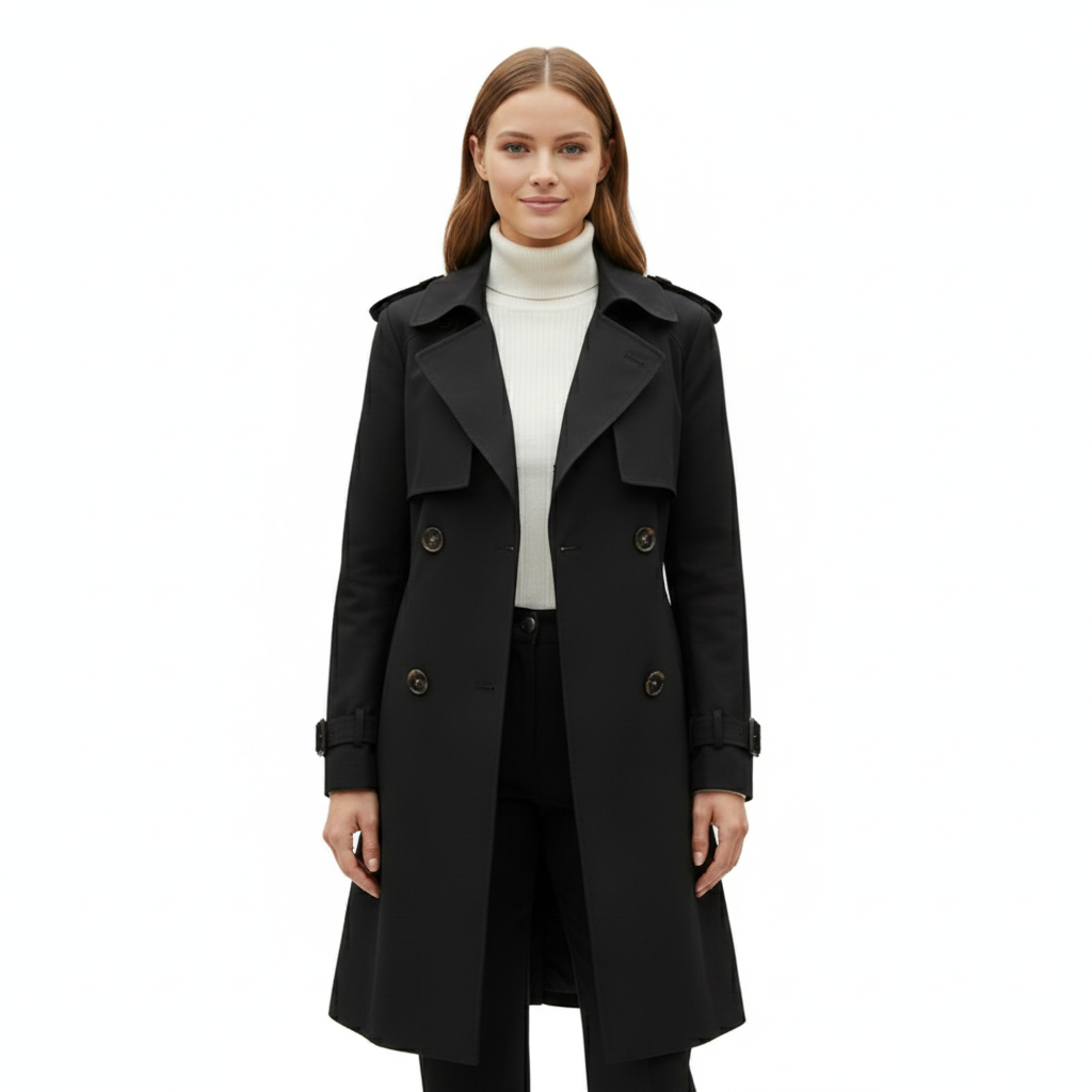 Women's Trench Coat with Casual Style and Long Sleeves