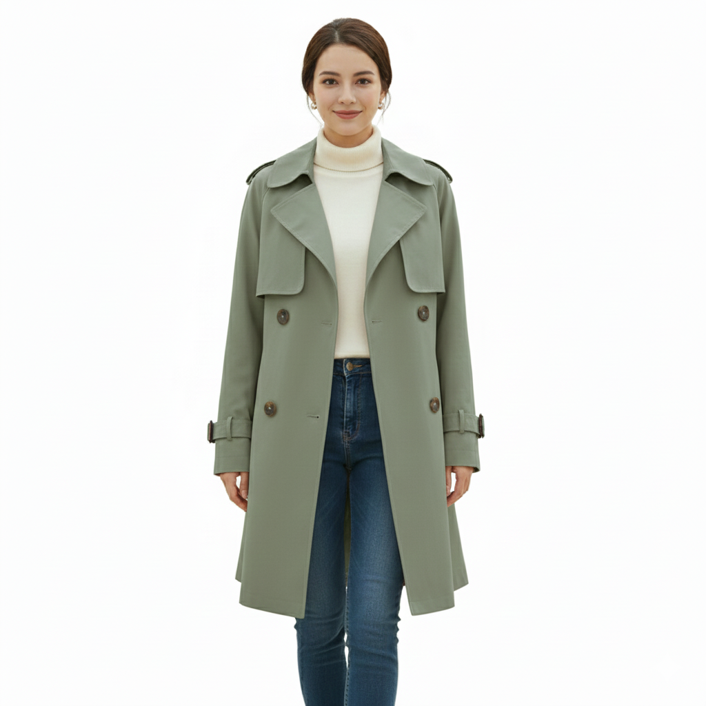 Women's Trench Coat with Casual Style and Long Sleeves